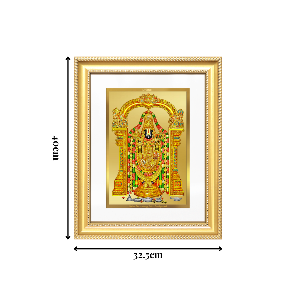 Diviniti 24K Gold Plated Tirupati Balaji Divine Wall Frame for Home Mandir & Office Decor | Luxury Spiritual Gift