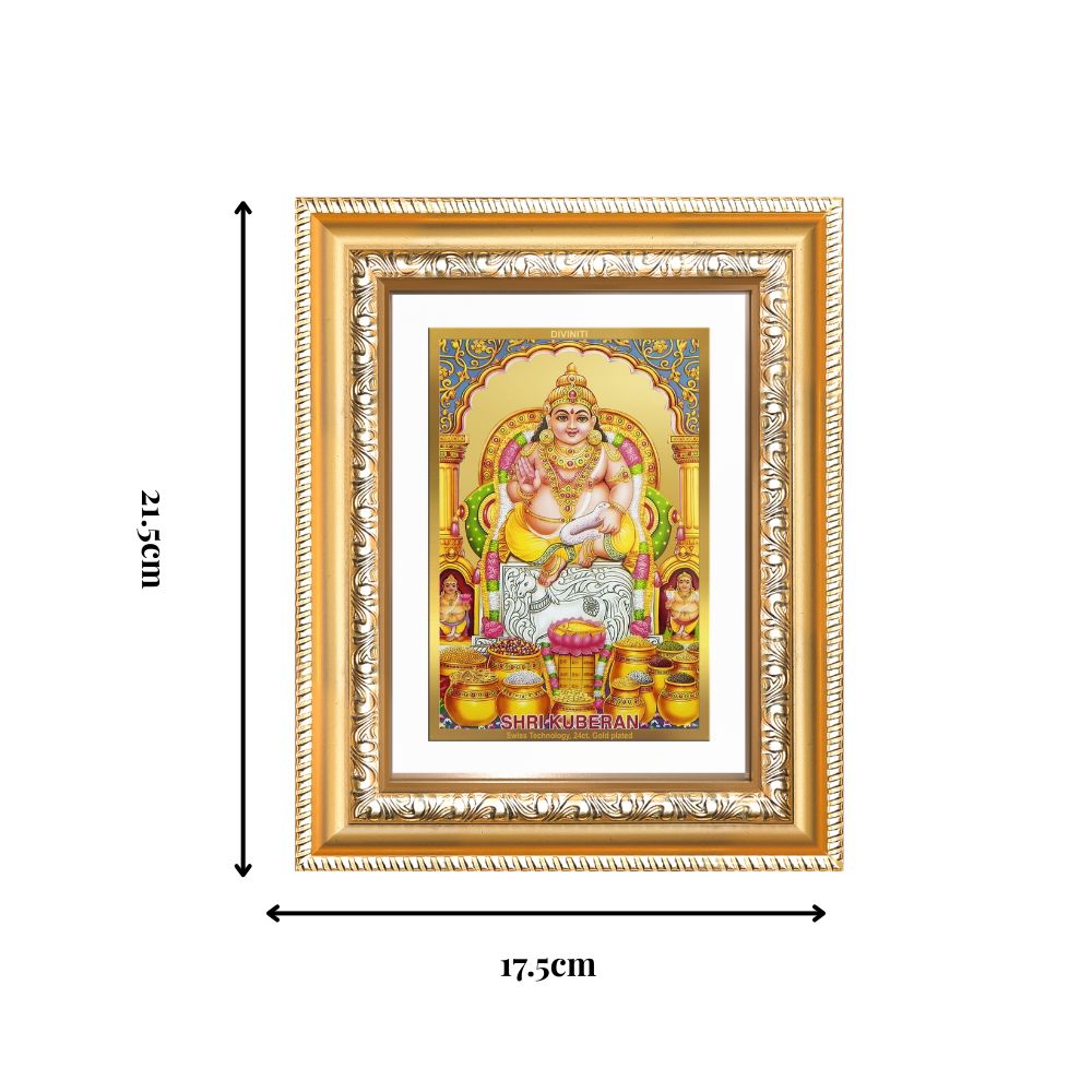 Diviniti 24K Gold Plated Kuber (Classic) Divine Wall and Table Top Frame for Home Mandir & Office Decor | Luxury Spiritual Gift