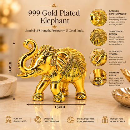 999 Gold-Plated Elephant Pair | Premium Gift Box | 10x13 CM