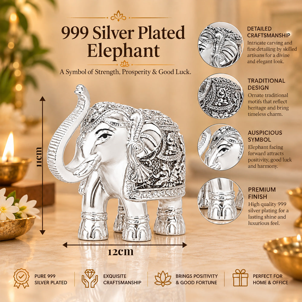999 Silver-Plated Elephant Pair | Premium Gift Box | 11x12 CM