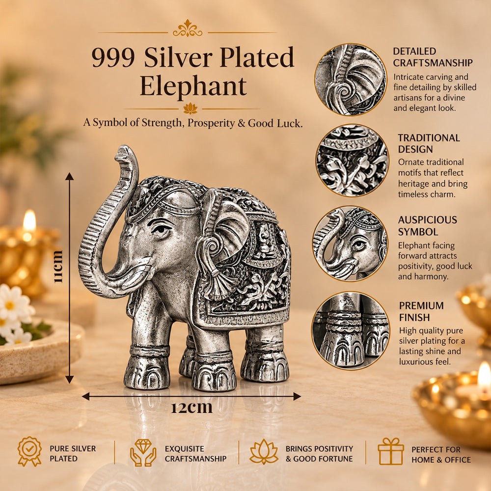 999 Silver-Plated Antique Elephant Pair | Gift Box | 11x12 CM