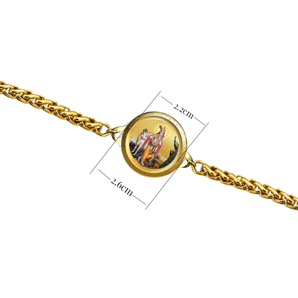 24K Gold Plated 22MM Lord Krishna with Surbhi Cow Bracelet – Divine Blessings & Spiritual Protection