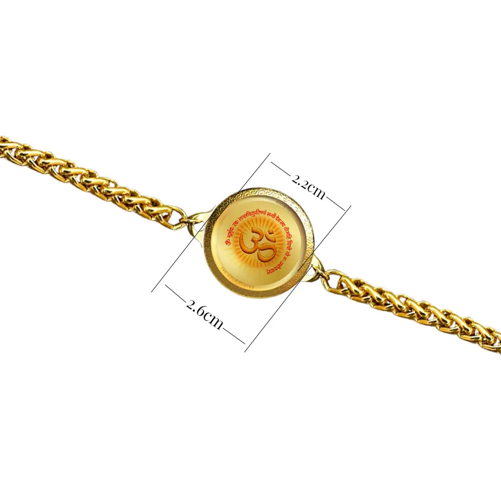 24K Gold Plated 22MM Om Bracelet with Gayatri Mantra – Spiritual Protection & Positive Energy Wristwear