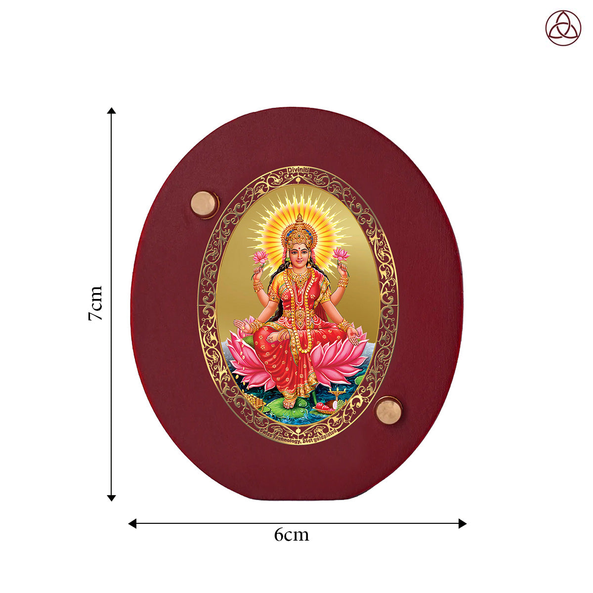 Lakshmi Car Dashboard & Tabletop Photo Frame, 24K gold-plated, 7x6 cm, intricate design.