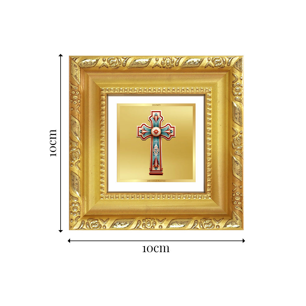 Diviniti Holy Cross Tabletop Photo Frame in 24K Gold Plated Foil | Faith, Hope & Divine Blessings | DG103S1A (10x10 CM)