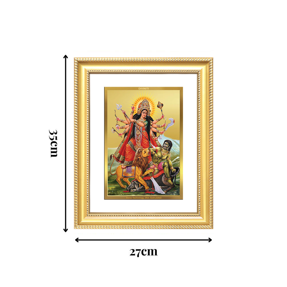 Diviniti 24K Gold Plated Durga - Mahishasura Mardini (Classic) Divine Wall Frame for Home Mandir & Office Decor | Luxury Spiritual Gift