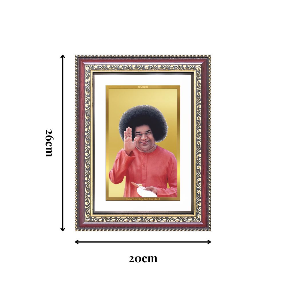 Diviniti 24K Gold Plated Satya Sai Baba (Classic) Divine Wall Frame for Home Mandir & Office Decor | Luxury Spiritual Gift