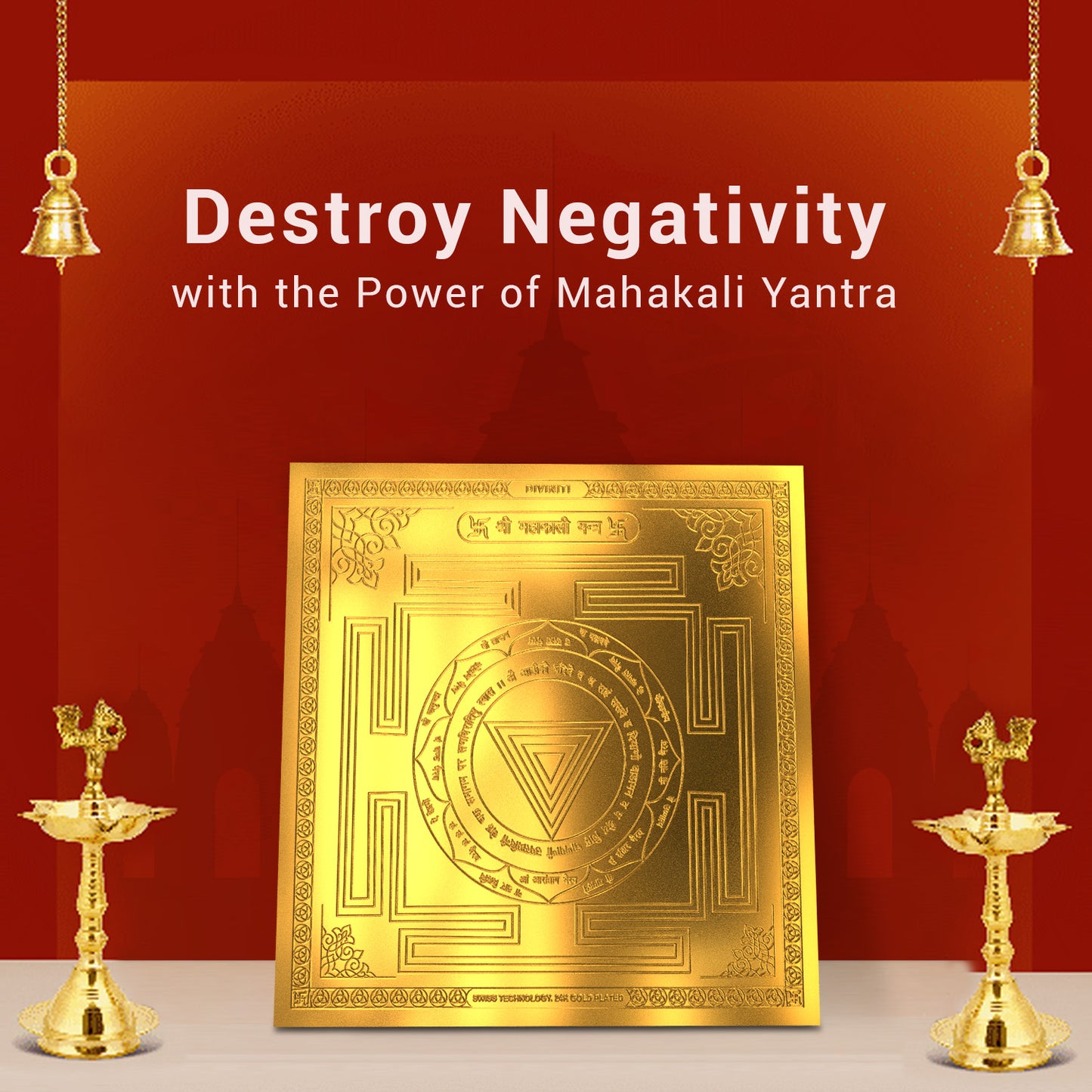Diviniti 24K Gold Plated Goddess Mahakali Energized Yantra Perfect Gift For Festivals (15.5x15.5 CM)
