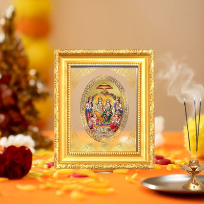 Ram Darbar Divine Shri Ram Family Sacred Dharma & Harmony Royal Tabletop Frame in 24K Gold Plated Foil