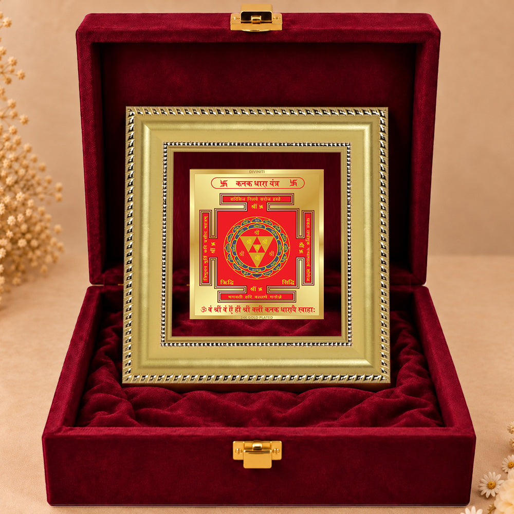 24K Gold-Plated Kanakdhara Yantra Frame | Premium Gift Box | 12x11 CM