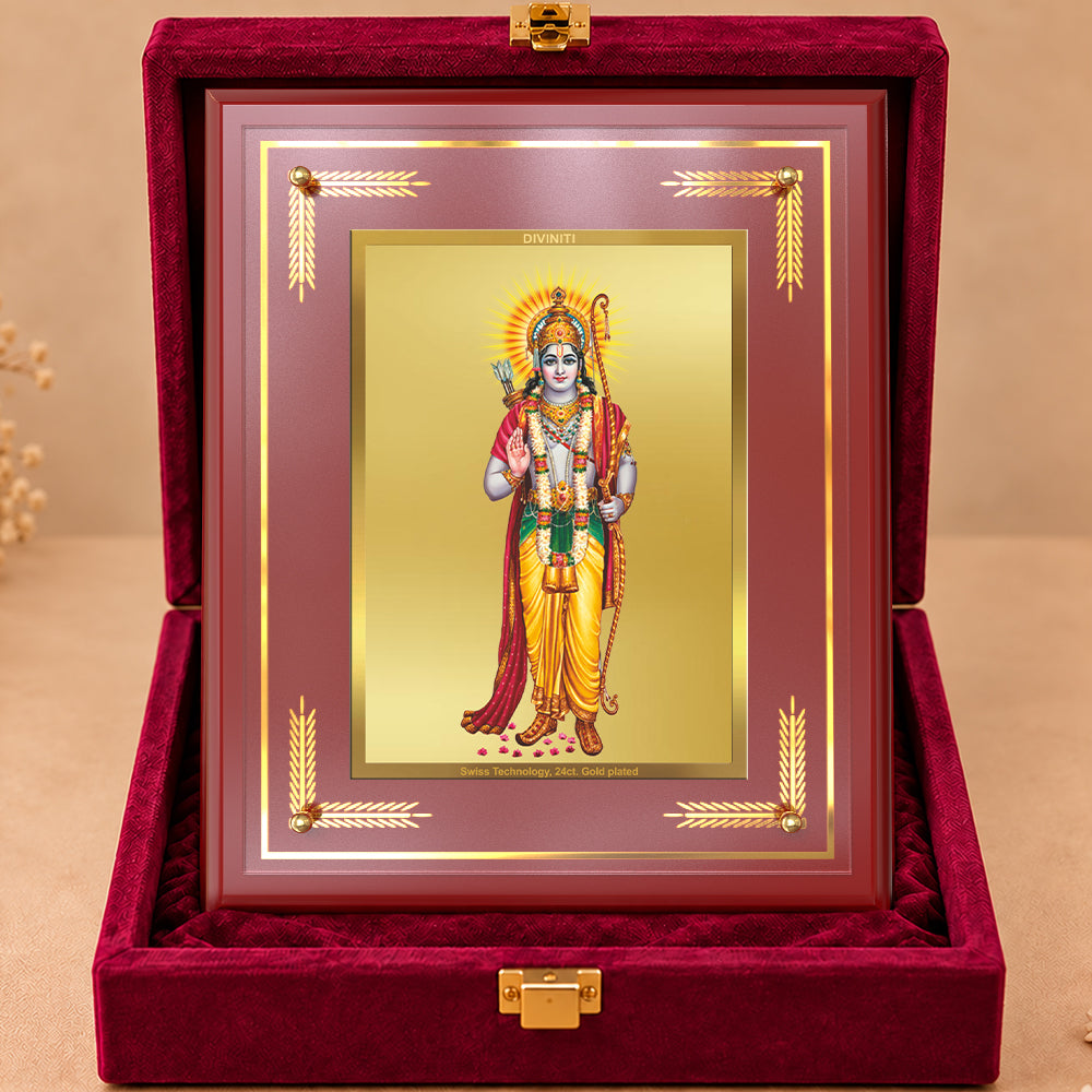 24K Gold-Plated Lord Ram Ji MDF Frame | Premium Gift Box | 27x35 CM