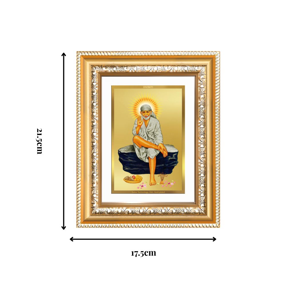 Diviniti 24K Gold Plated Sai Baba (Classic) Divine Wall and Table Top Frame for Home Mandir & Office Decor | Luxury Spiritual Gift