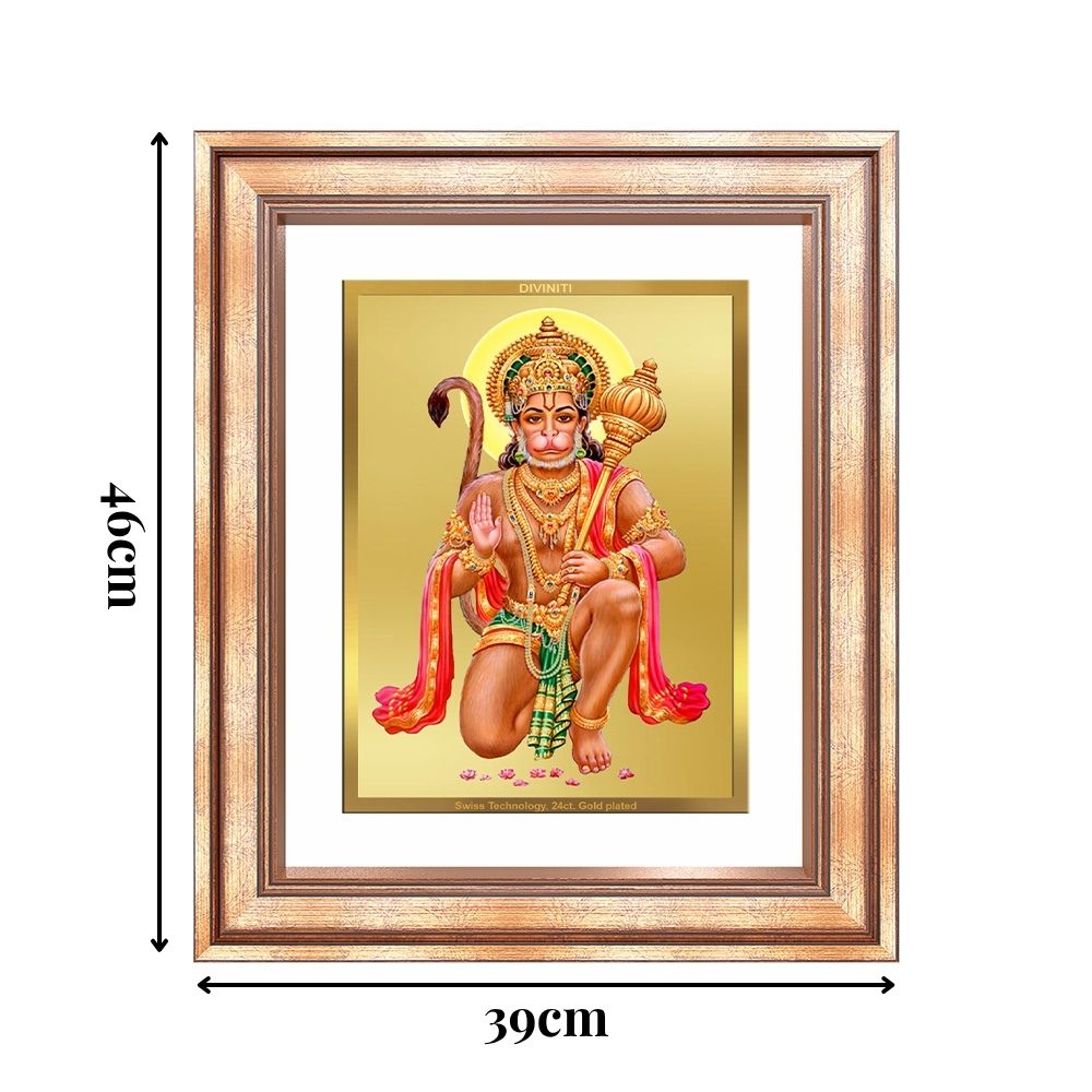 Diviniti 24K Gold Plated Hanuman With Blessings (Classic) Divine Wall Frame for Home Mandir & Office Decor | Luxury Spiritual Gift