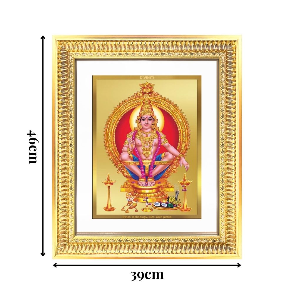 Diviniti 24K Gold Plated Ayyappan Divine Wall Frame for Home Mandir & Office Decor | Luxury Spiritual Gift