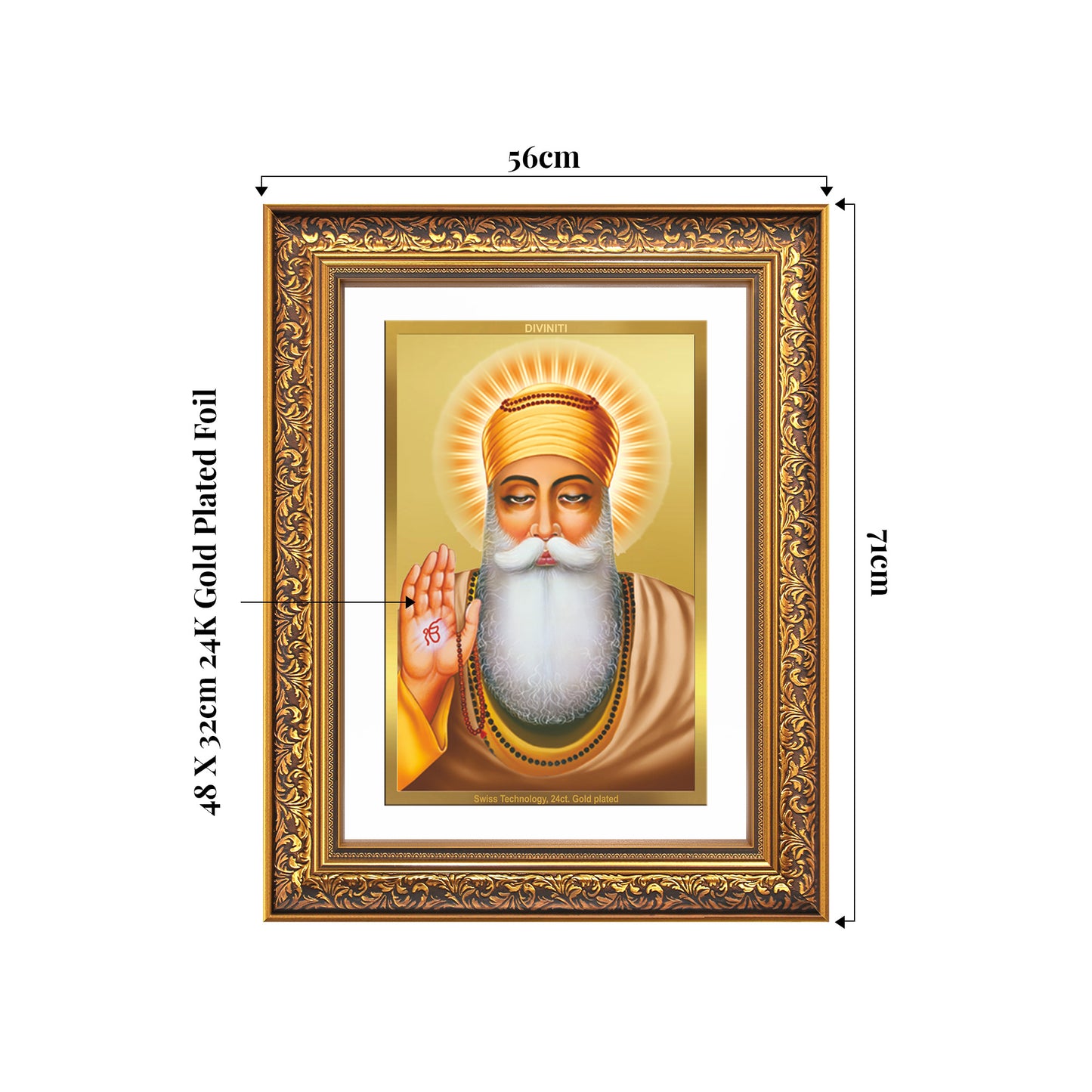 Guru Nanak Dev Ji | Divine Wall Mount Photo Frame in 24K Gold Plated Foil