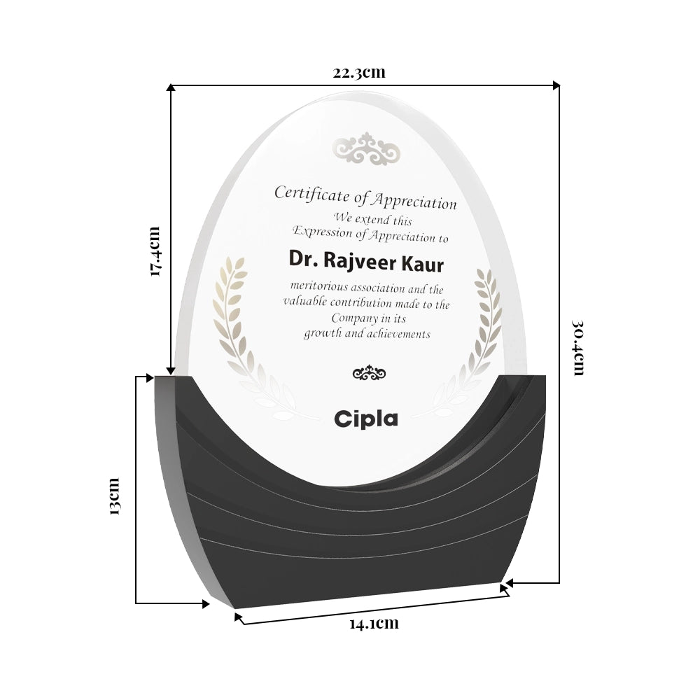 Acrylic with MDF Base Personalized Trophy Elegant Oval Recognition Award with Custom Engraving