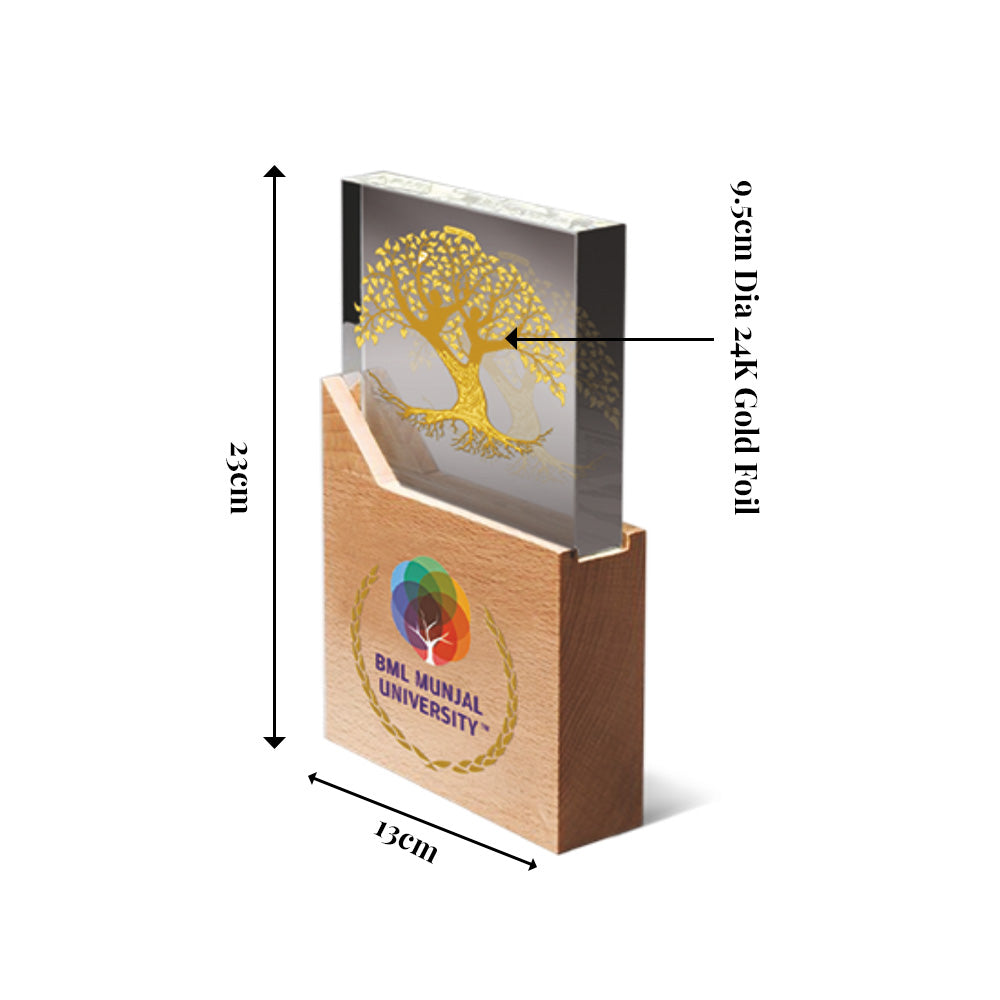 Customized Wooden Trophy with tree of life on 24K Gold Plated Foil | Personalized Premium Award