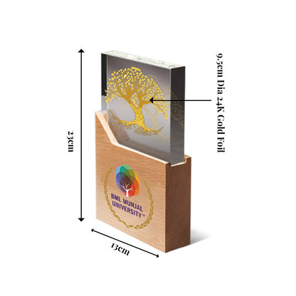 Customized Wooden Trophy with tree of life on 24K Gold Plated Foil | Personalized Premium Award