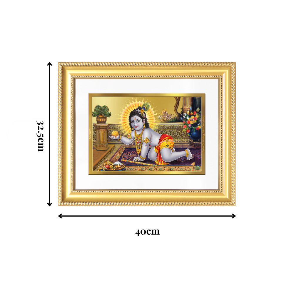 Diviniti 24K Gold Plated Laddu Gopal (Classic) Divine Wall Frame for Home Mandir & Office Decor | Luxury Spiritual Gift