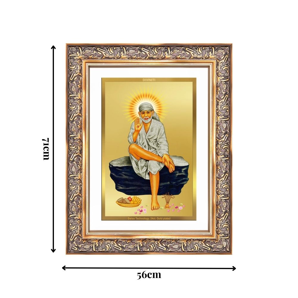 Diviniti 24K Gold Plated Sai Baba (Classic) Divine Wall Frame for Home Mandir & Office Decor | Luxury Spiritual Gift