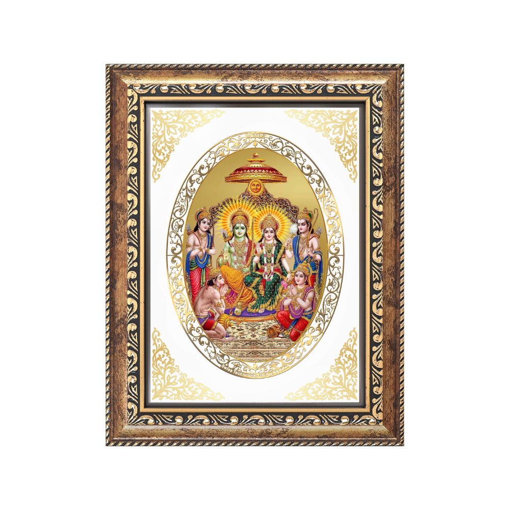 Ram Darbar Divine Shri Ram Family Sacred Dharma & Harmony Royal Tabletop Frame in 24K Gold Plated Foil