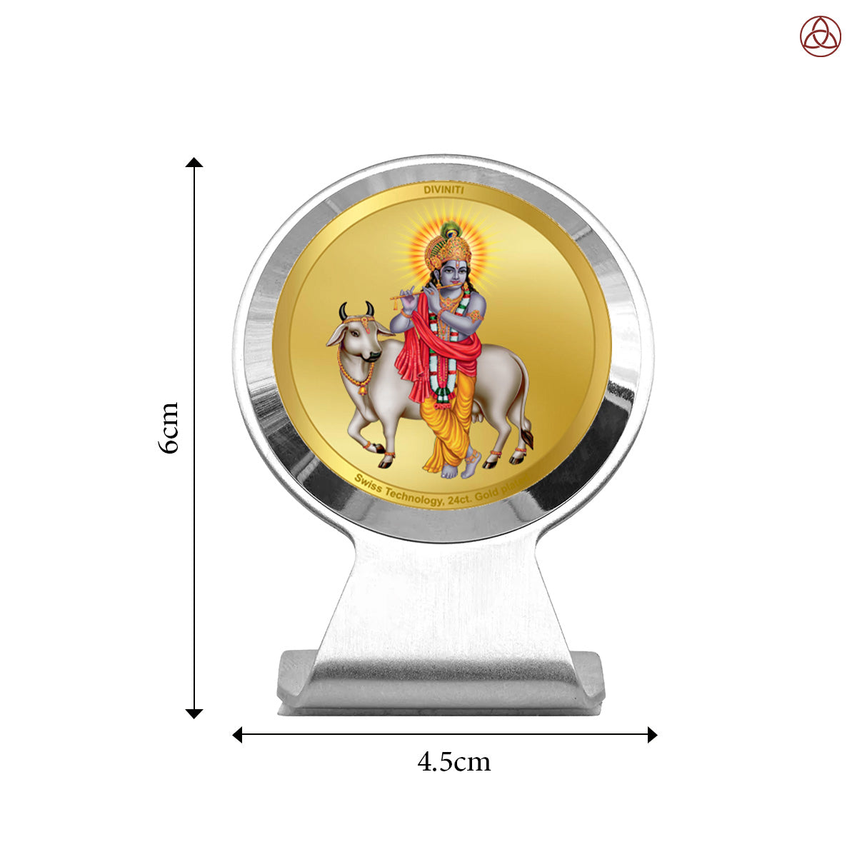 Krishna with Surbhi Cow | Divine Lord Krishna & Surbhi Cow Car Dashboard & Tabletop Photo Frame in 24K Gold Plated Foil