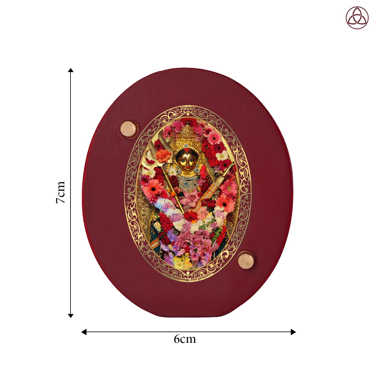 Katyayani Mata Car Dashboard & Tabletop Photo Frame, 24K gold-plated, 7x6 cm, intricate design.