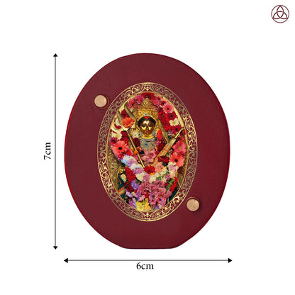 Katyayani Mata Car Dashboard & Tabletop Photo Frame, 24K gold-plated, 7x6 cm, intricate design.