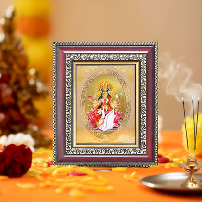 Diviniti 24K Gold Plated Gayatri Maa |Divine Table Top Royal Photo Frame for Home Mandir & Office Decor | Luxury Spiritual Gift