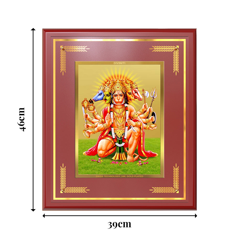 Panchmukhi Hanuman | Five-Faced Hanuman Wall Mount Photo Frame in 24K Gold Plated Foil