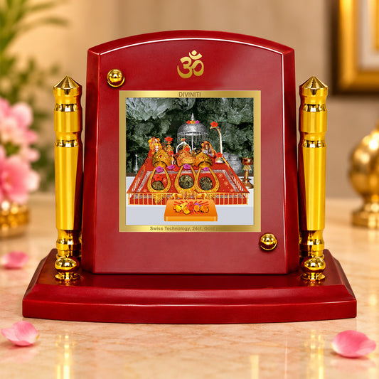 24K Gold-Plated Vaishno Devi Mata Darbar MDF Car Dashboard Frame | 7.5x9 CM