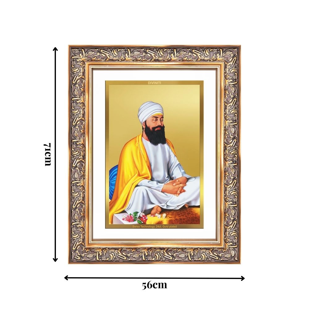 Diviniti 24K Gold Plated Guru Tegh Bahadur Sahib Ji (Classic) Sacred Sikh Wall Frame for Home Decor & Office Ambiance | Premium Spiritual Gift