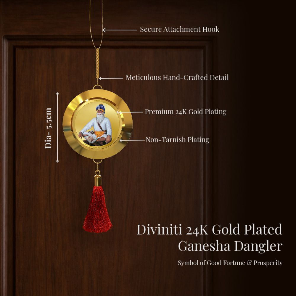 Diviniti 24K Gold Plated Double-Sided Baba Deep Singh & Golden Temple Car Dangler (5.5 cm) | Divine Hanging Car Decor for Protection, Positive Energy & Spiritual Blessings