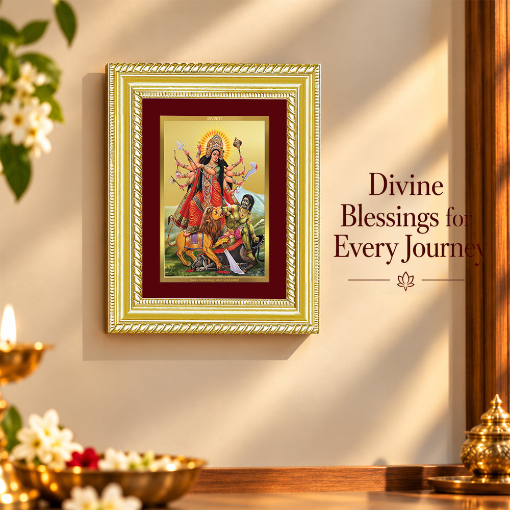 24K Gold-Plated Durga Mahishasura Mardini Frame | Premium Gift Box | 21.5x17.5 CM