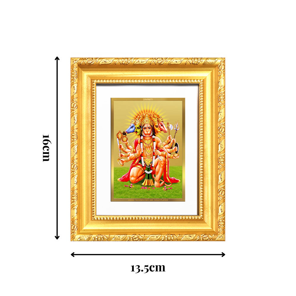 Diviniti 24K Gold Plated Panchmukhi Hanuman |Divine Table Top Frame for Home Mandir & Office Decor | Luxury Spiritual Gift