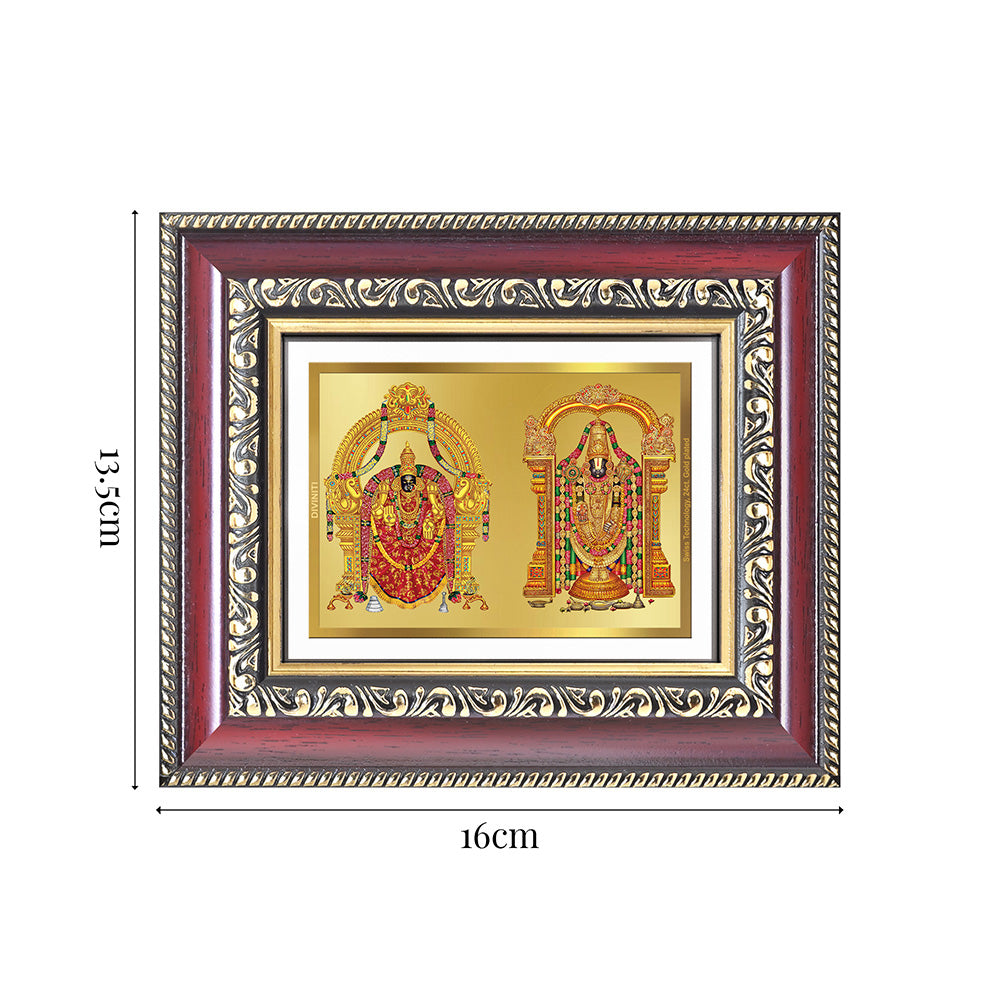 Diviniti 24K Gold Plated Padmavati And Balaji (Classic) Divine Table Top Frame for Home Mandir & Office Decor | Luxury Spiritual Gift
