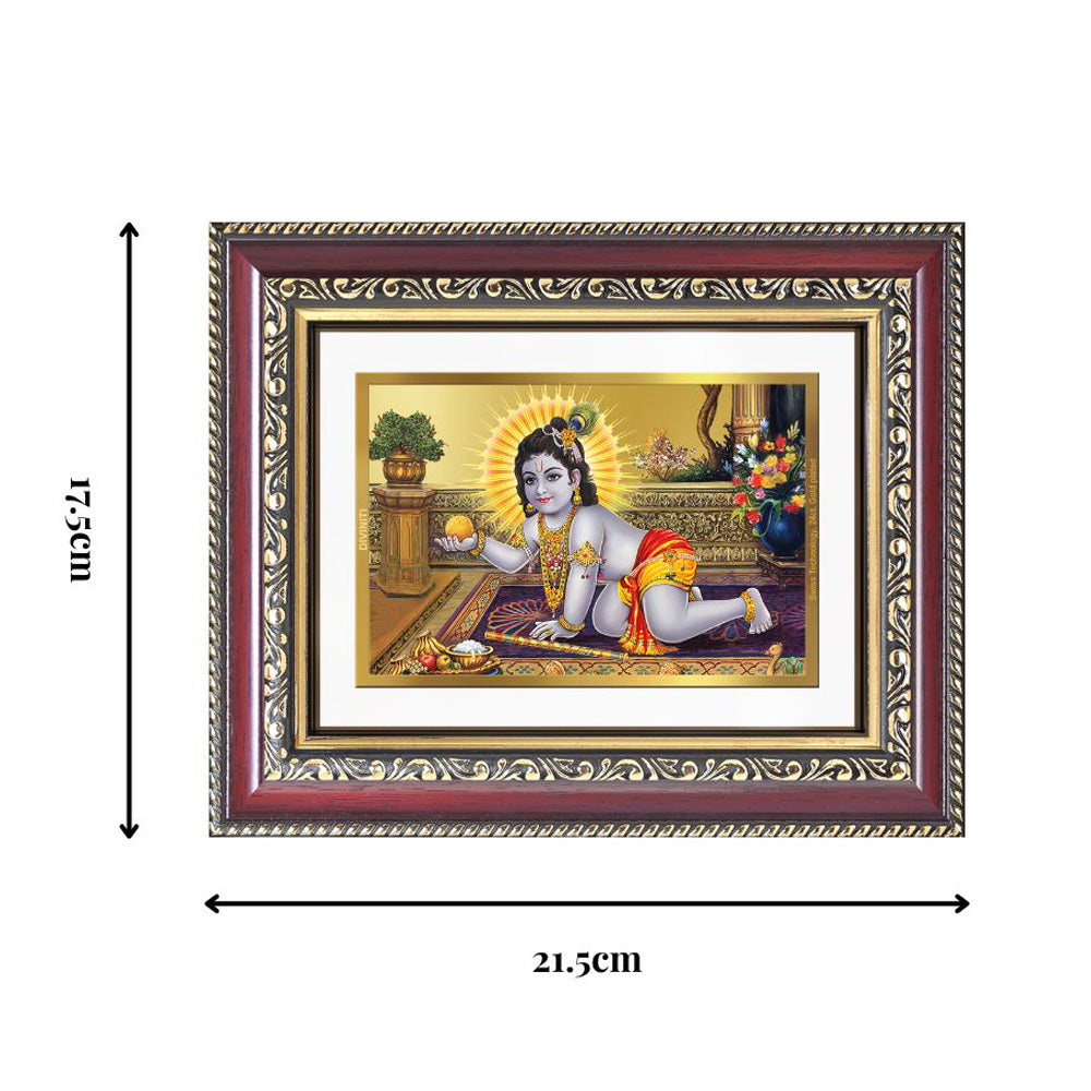 Diviniti 24K Gold Plated Laddu Gopal (Classic) Divine Wall and Table Top Frame for Home Mandir & Office Decor | Luxury Spiritual Gift