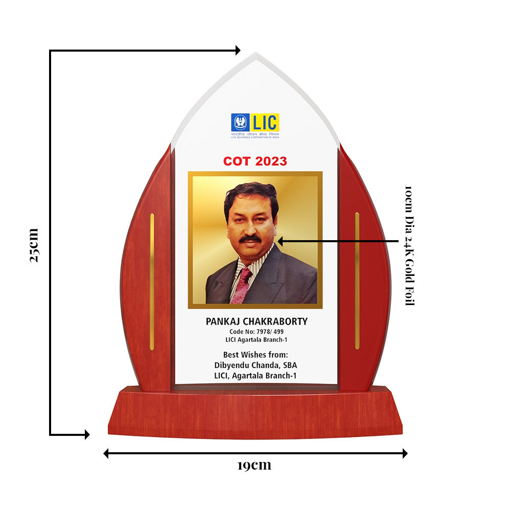 Personalized Employee Recognition Plaque Premium Wooden Flame Award with 24K Gold Plated Foil Photo and Engraved Details