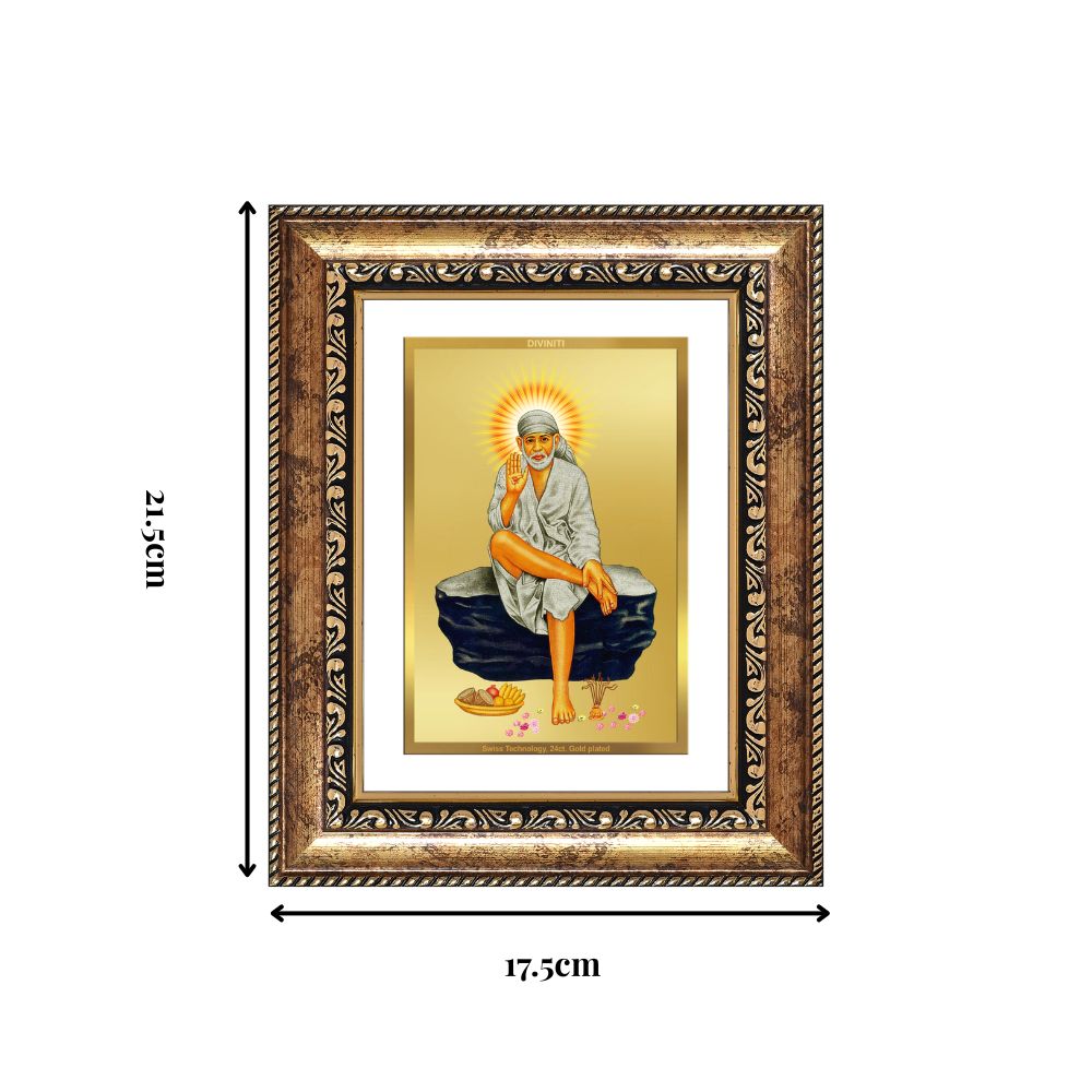 Diviniti 24K Gold Plated Sai Baba (Classic) Divine Wall and Table Top Frame for Home Mandir & Office Decor | Luxury Spiritual Gift