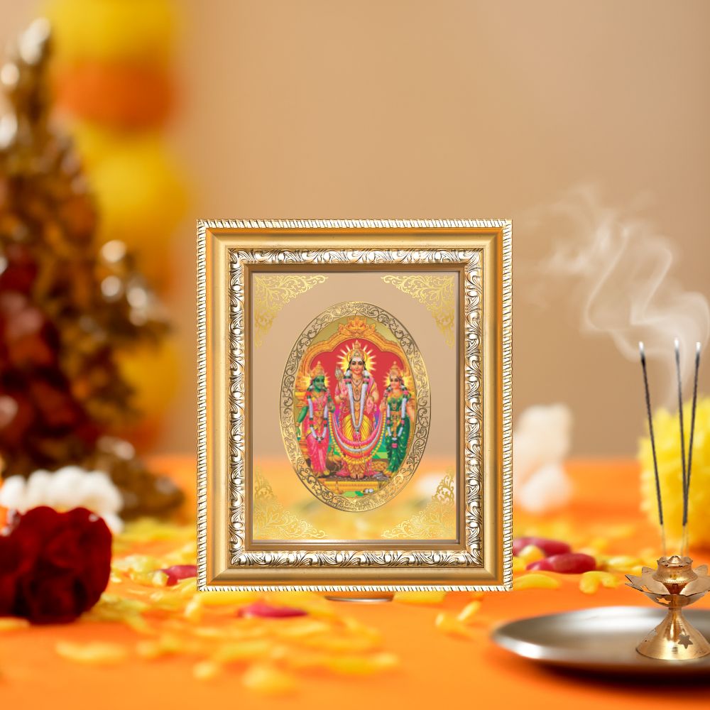 Lord Murugan Velli Divine Silver Form Sacred Purity & Blessings Royal Tabletop Frame in 24K Gold Plated Foil