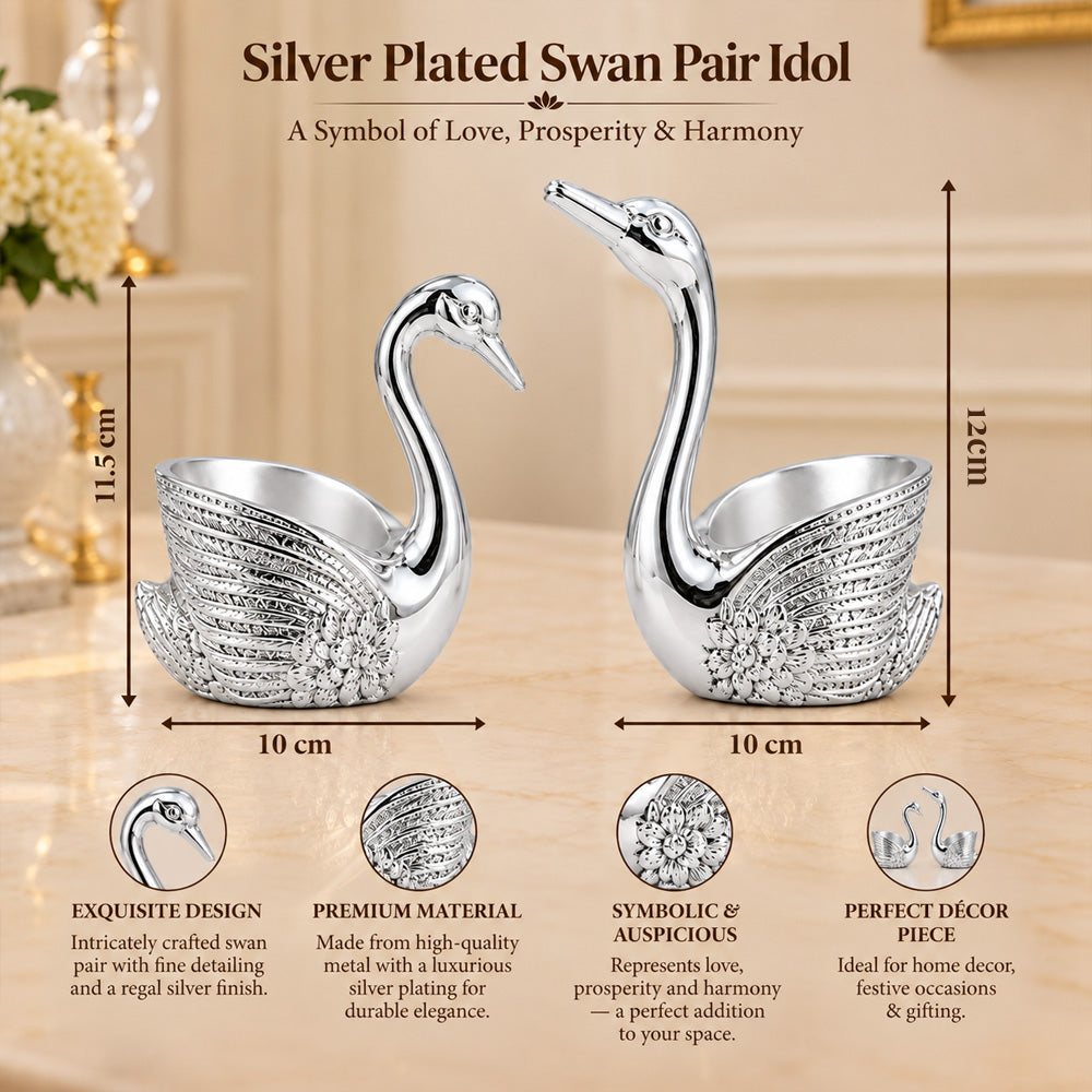 999 Silver-Plated Swan Candle Stand Pair | Premium Gift Box | 12x10 CM