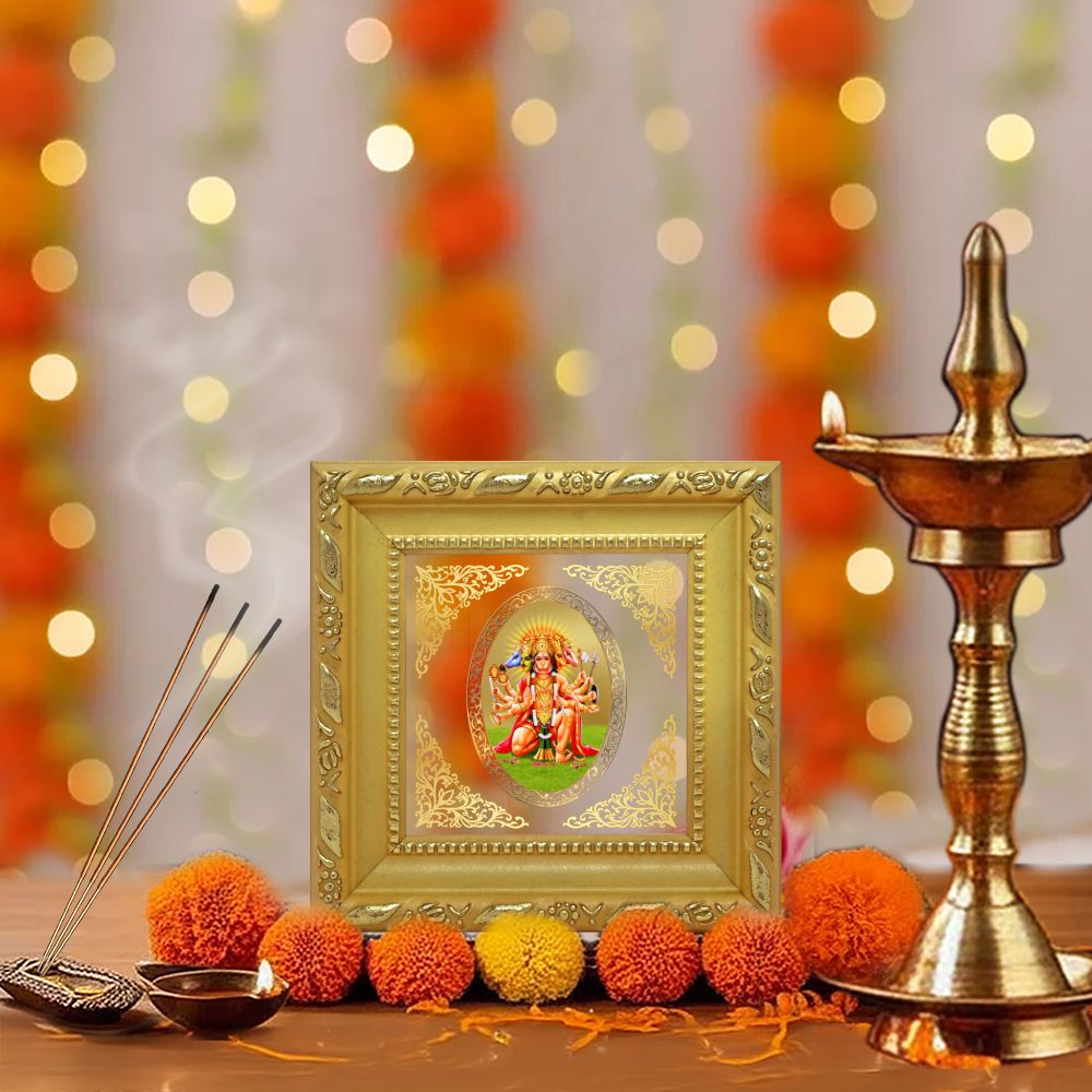 Panchmukhi Hanuman | Divine Five-Faced Hanuman Royal Tabletop Photo Frame in 24K Gold Plated Foil