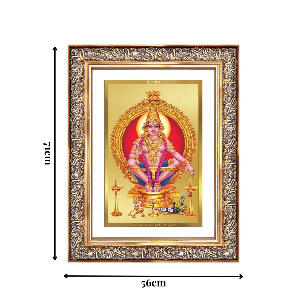 Diviniti 24K Gold Plated Ayyappan Divine Wall Frame for Home Mandir & Office Decor | Luxury Spiritual Gift