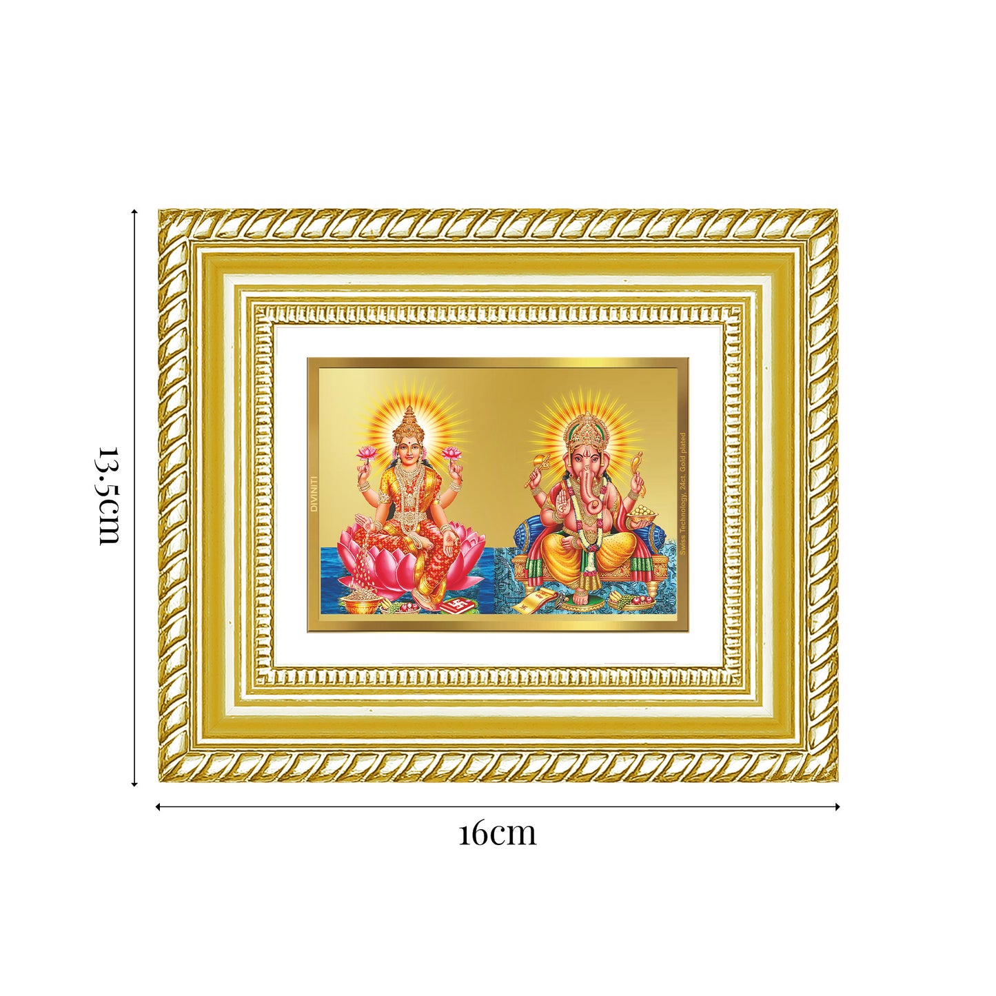 Diviniti 24K Gold Plated Lakshmi Ganesha Divine Table Top Frame for Home Mandir & Office Decor | Luxury Spiritual Gift