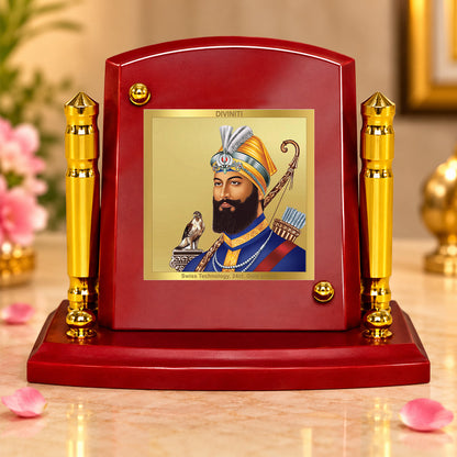 24K Gold-Plated Guru Gobind Singh Ji MDF Car Dashboard Frame | 7.5x9 CM