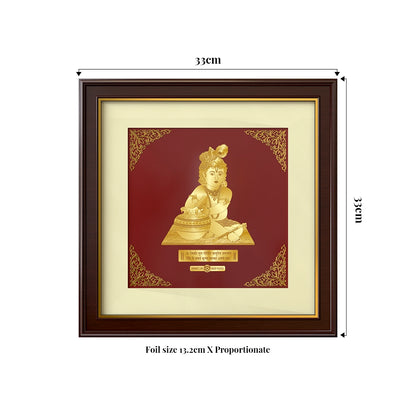 Bal Makhan Gopal | Divine Child Form of Lord Krishna Gold on Gold Wall Hanging Frame in 24K Gold Plated Foil