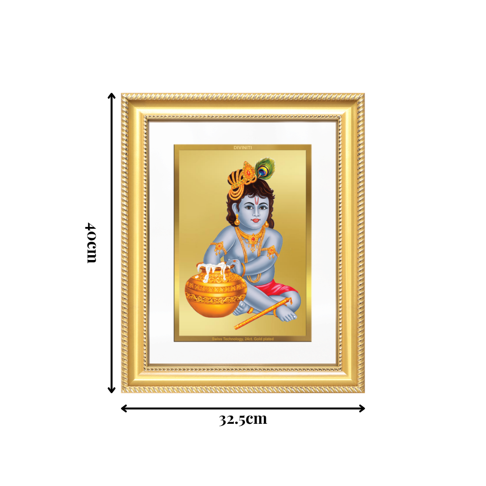Diviniti 24K Gold Plated Bal Gopal Divine Wall Frame for Home Mandir & Office Decor | Luxury Spiritual Gift