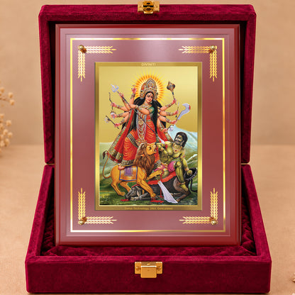 24K Gold-Plated Mahishasura Mardini MDF Frame | Premium Gift Box | 27x35 CM