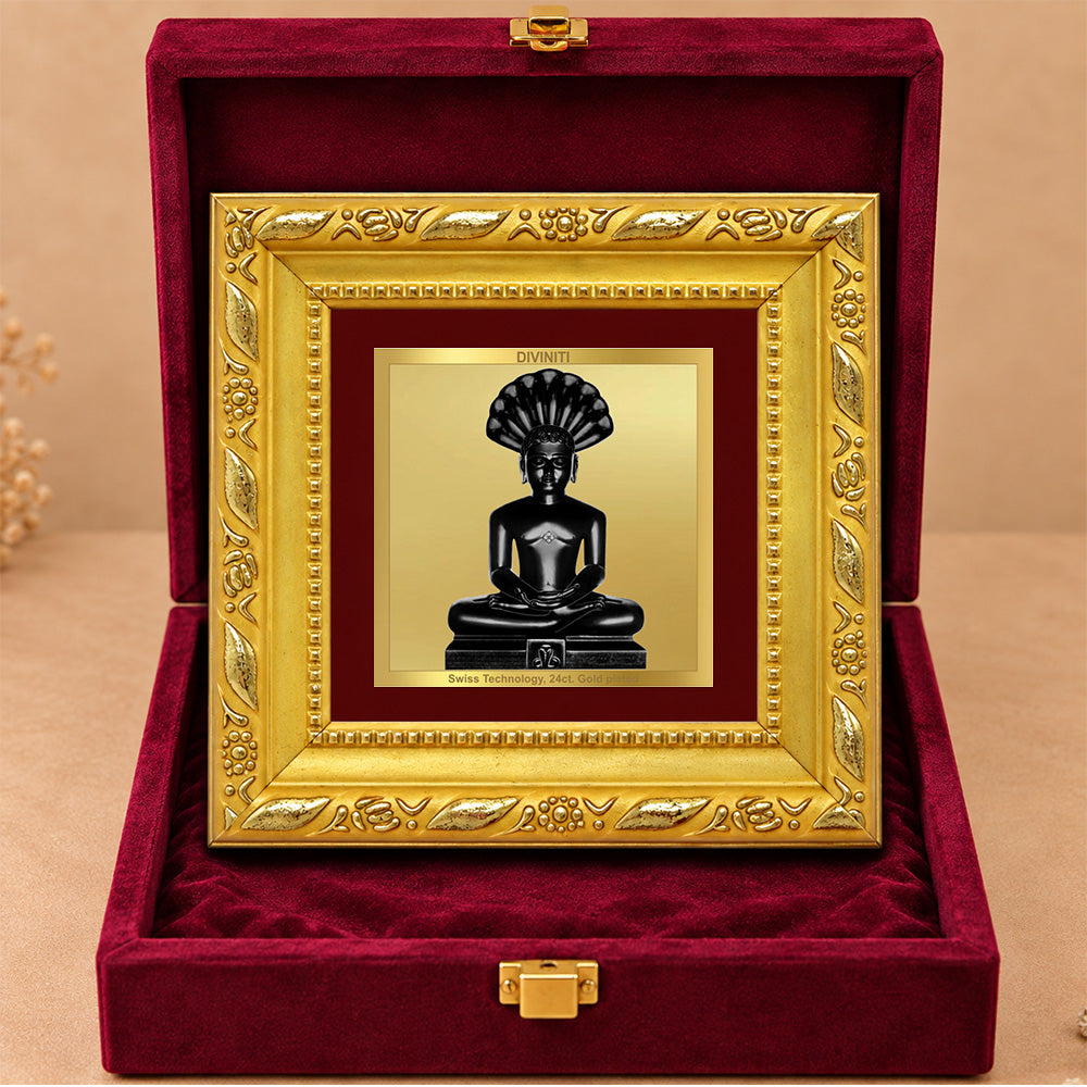 24K Gold-Plated Lord Parshwanath Ji Frame | Premium Gift Box | 10x10 CM