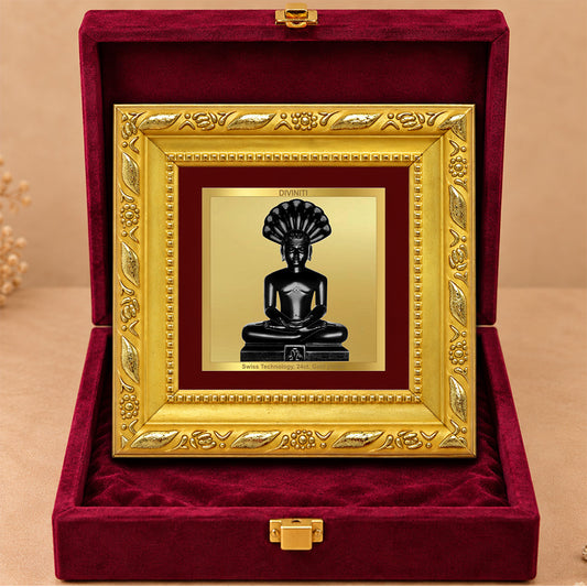 24K Gold-Plated Lord Parshwanath Ji Frame | Premium Gift Box | 10x10 CM